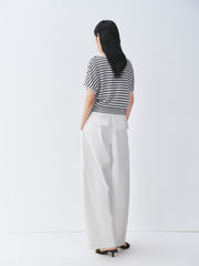 Women's striped off-shoulder waist-cinching short-sleeve top