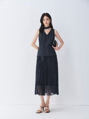 Women's French-style V-neck faux two-piece dress