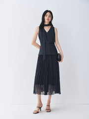 Women's French-style V-neck faux two-piece dress