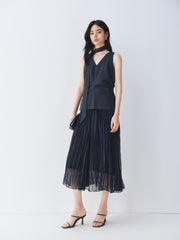 Women's French-style V-neck faux two-piece dress