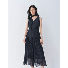 Women's French-style V-neck faux two-piece dress