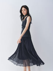 Women's French-style V-neck faux two-piece dress