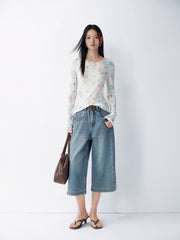 Women's French-style printed long-sleeve fitted top