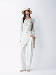 Women's French-style printed long-sleeve fitted top