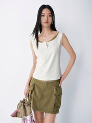Women's Casual Color-block Fake Two-piece  Vest