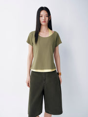 Women's Color-block Halter Mock Two-piece  Top