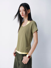 Women's Color-block Halter Mock Two-piece  Top