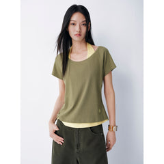 Women's Color-block Halter Mock Two-piece  Top