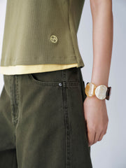 Women's Color-block Halter Mock Two-piece  Top