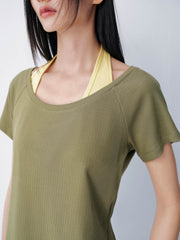 Women's Color-block Halter Mock Two-piece  Top