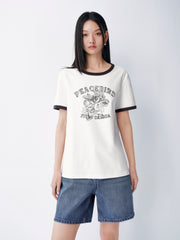 Women's Printed Contrast Trim Short Sleeve T-shirt