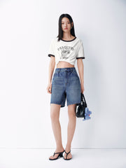 Women's Printed Contrast Trim Short Sleeve T-shirt