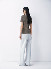 Women's velvet graffiti print regular shoulder T-shirt
