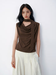 Women's Elegant Draped Collar Waist-Cinched Tank Top