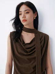 Women's Elegant Draped Collar Waist-Cinched Tank Top