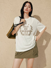 Women Casual Loose Flocked Graphic Tee