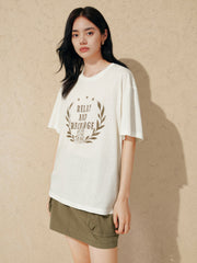 Women Casual Loose Flocked Graphic Tee