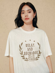 Women Casual Loose Flocked Graphic Tee