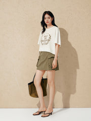 Women Casual Loose Flocked Graphic Tee