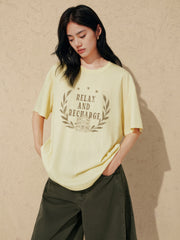 Women Casual Loose Flocked Graphic Tee