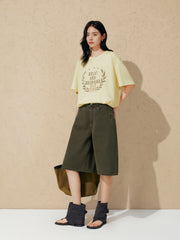 Women Casual Loose Flocked Graphic Tee