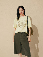 Women Casual Loose Flocked Graphic Tee