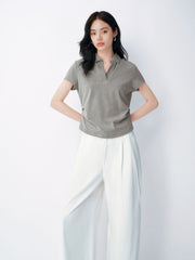 Women's Polo Collar Fitted Waist Short Sleeve Tee