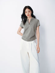 Women's Polo Collar Fitted Waist Short Sleeve Tee