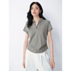 Women's Polo Collar Fitted Waist Short Sleeve Tee