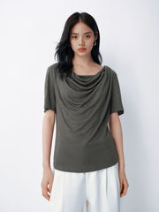 Women's casual draped collar short-sleeve top