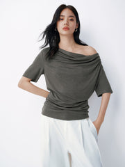 Women's casual draped collar short-sleeve top