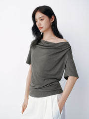 Women's casual draped collar short-sleeve top