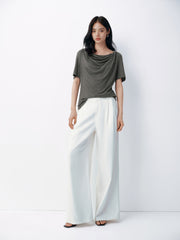 Women's casual draped collar short-sleeve top