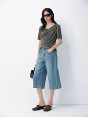 Women's casual draped collar short-sleeve top