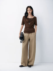 Women's casual draped collar short-sleeve top