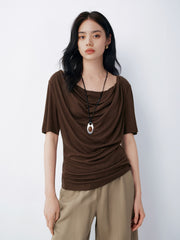 Women's casual draped collar short-sleeve top