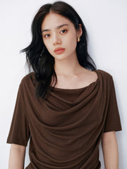 Women's casual draped collar short-sleeve top