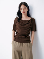 Women's casual draped collar short-sleeve top