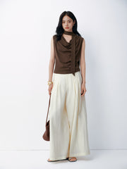 Women's Elegant Draped Collar Waist-Cinched Tank Top
