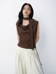 Women's Elegant Draped Collar Waist-Cinched Tank Top