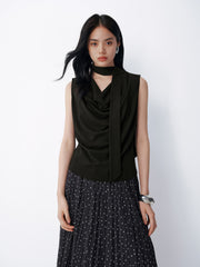 Women's Elegant Draped Collar Waist-Cinched Tank Top