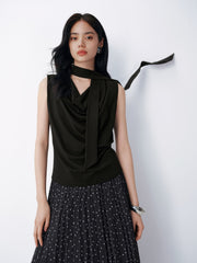 Women's Elegant Draped Collar Waist-Cinched Tank Top