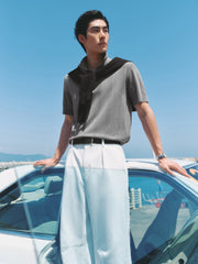 Men's Cable-Knit Textured Polo Shirt