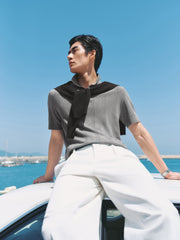 Men's Cable-Knit Textured Polo Shirt