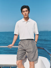 Men's Textured Jacquard Knit Polo Shirt