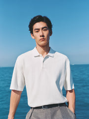 Men's Textured Jacquard Knit Polo Shirt