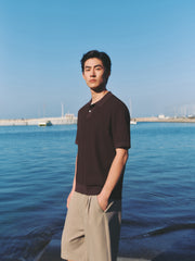 Men's Open-Collar Knit Polo Shirt