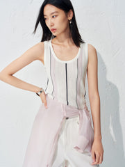 Women's U-neck Vertical Stripe Slim Fit Knitted Vest