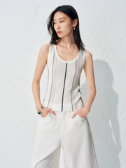 Women's U-neck Vertical Stripe Slim Fit Knitted Vest