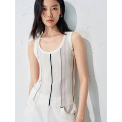 Women's U-neck Vertical Stripe Slim Fit Knitted Vest